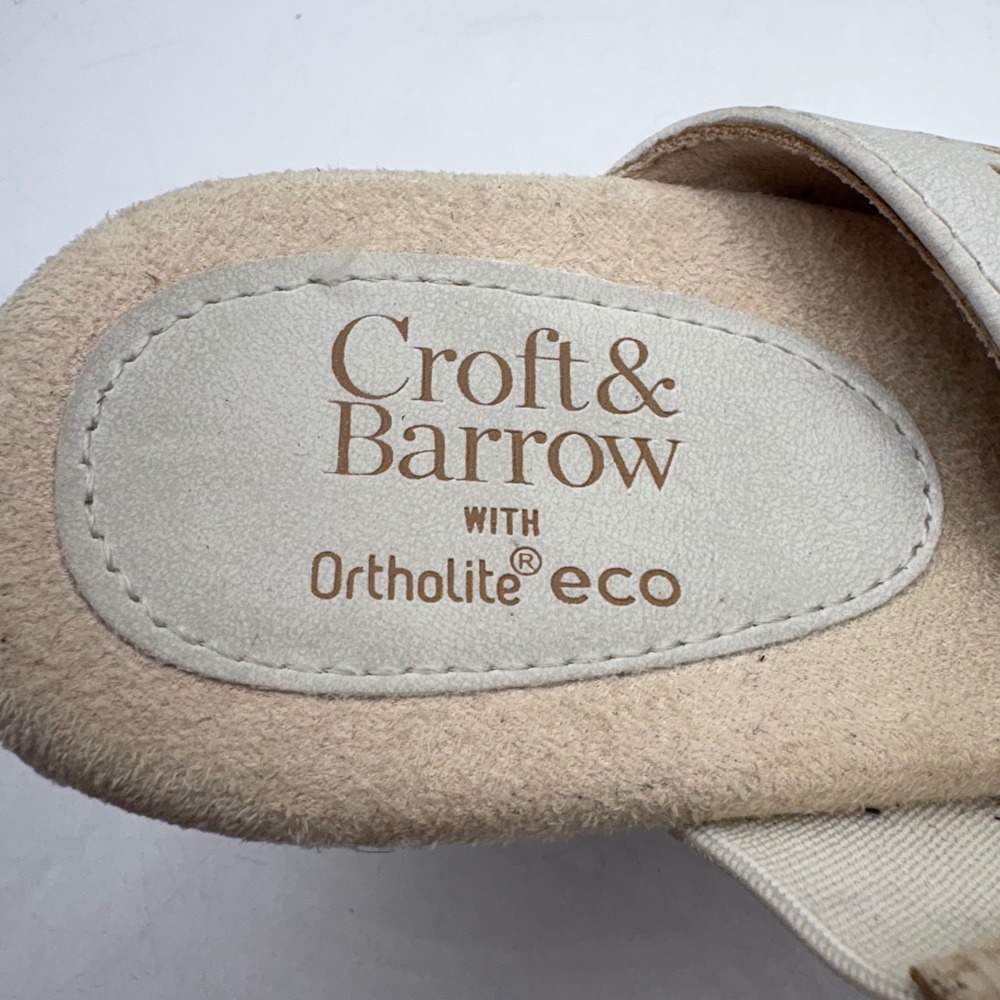 Croft & Barrow Womens Laser Cut Wedge Sandals Cream Ortholite Slide Mules 7.5 - Picture 7 of 8